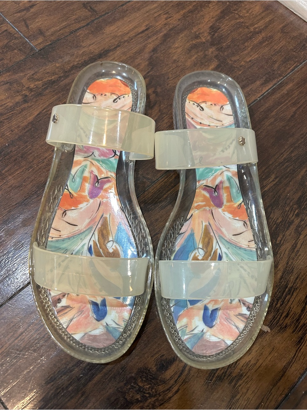 Clear Jelly Slide Sandals with Colorful Floral Footbed